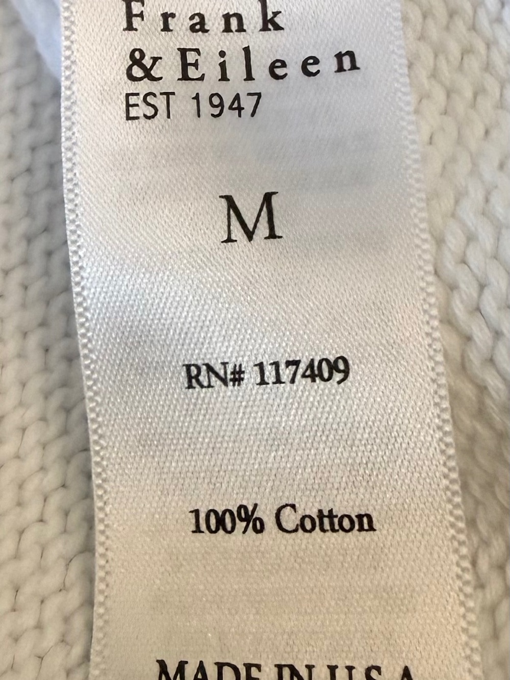 NWOT Frank & Eileen White Relaxed Italian Cotton Monterey Sweater M - Picture 6 of 8